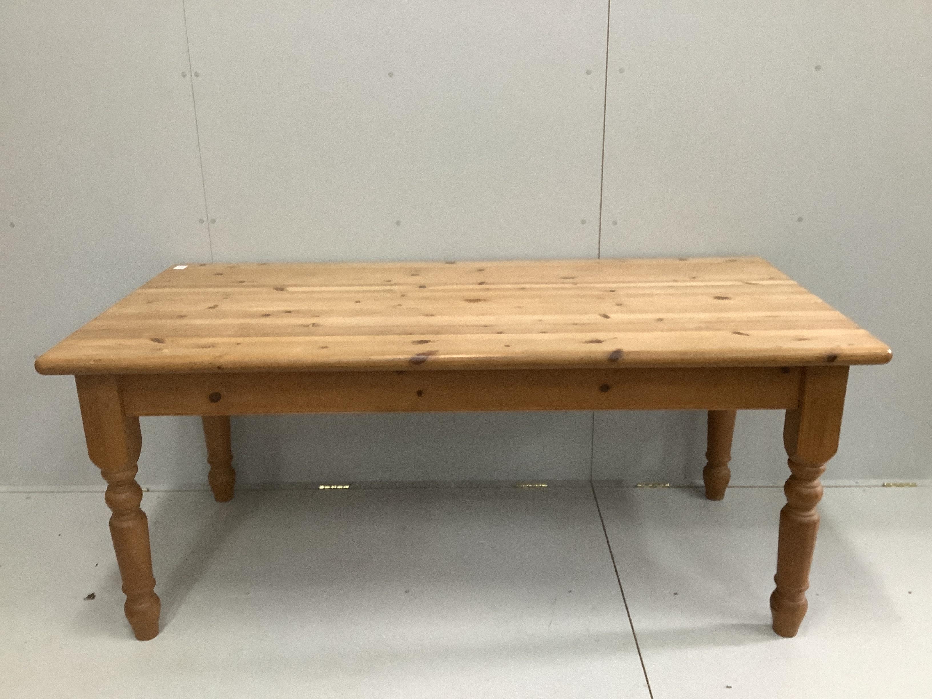 A Victorian style pine kitchen table, width 182cm, height 90cm